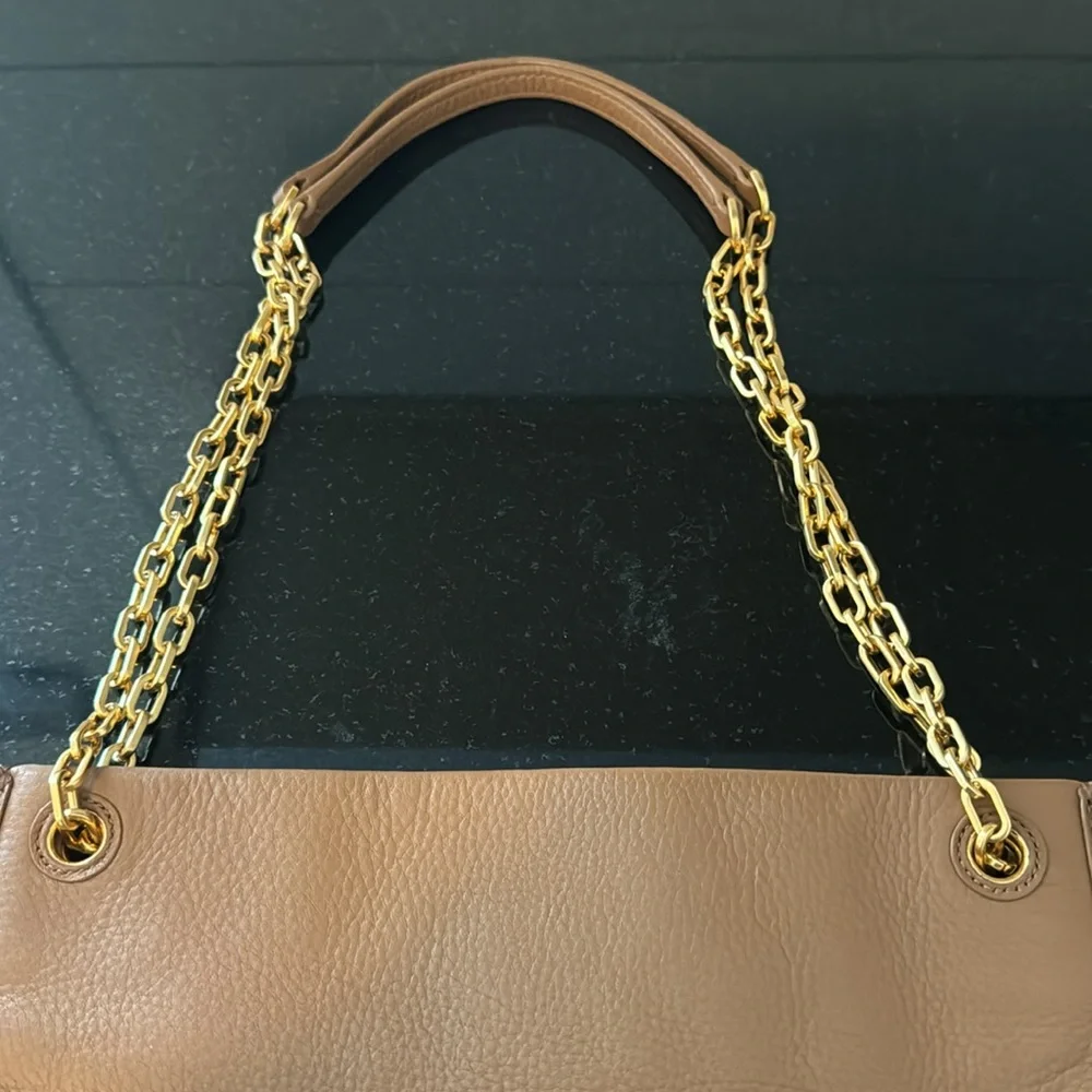 Tory Burch Pebbled Leather Shoulder/Crossbody Gold Chain Bag 12”X12” - Picture 5 of 9